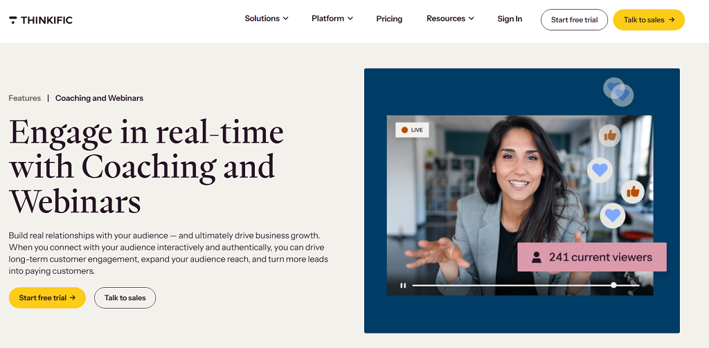 Thinkific website main page