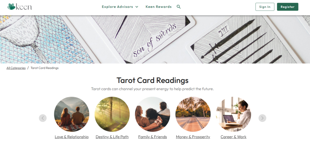 keen website tarot section