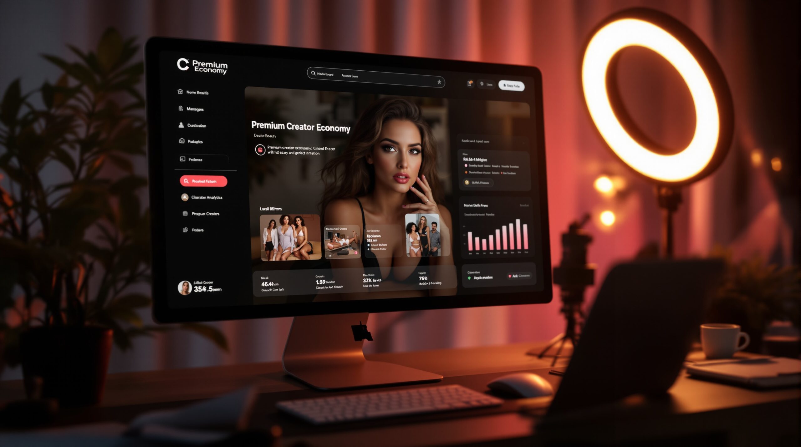 Branded website dashboard for a non nude camming platform and creator business.