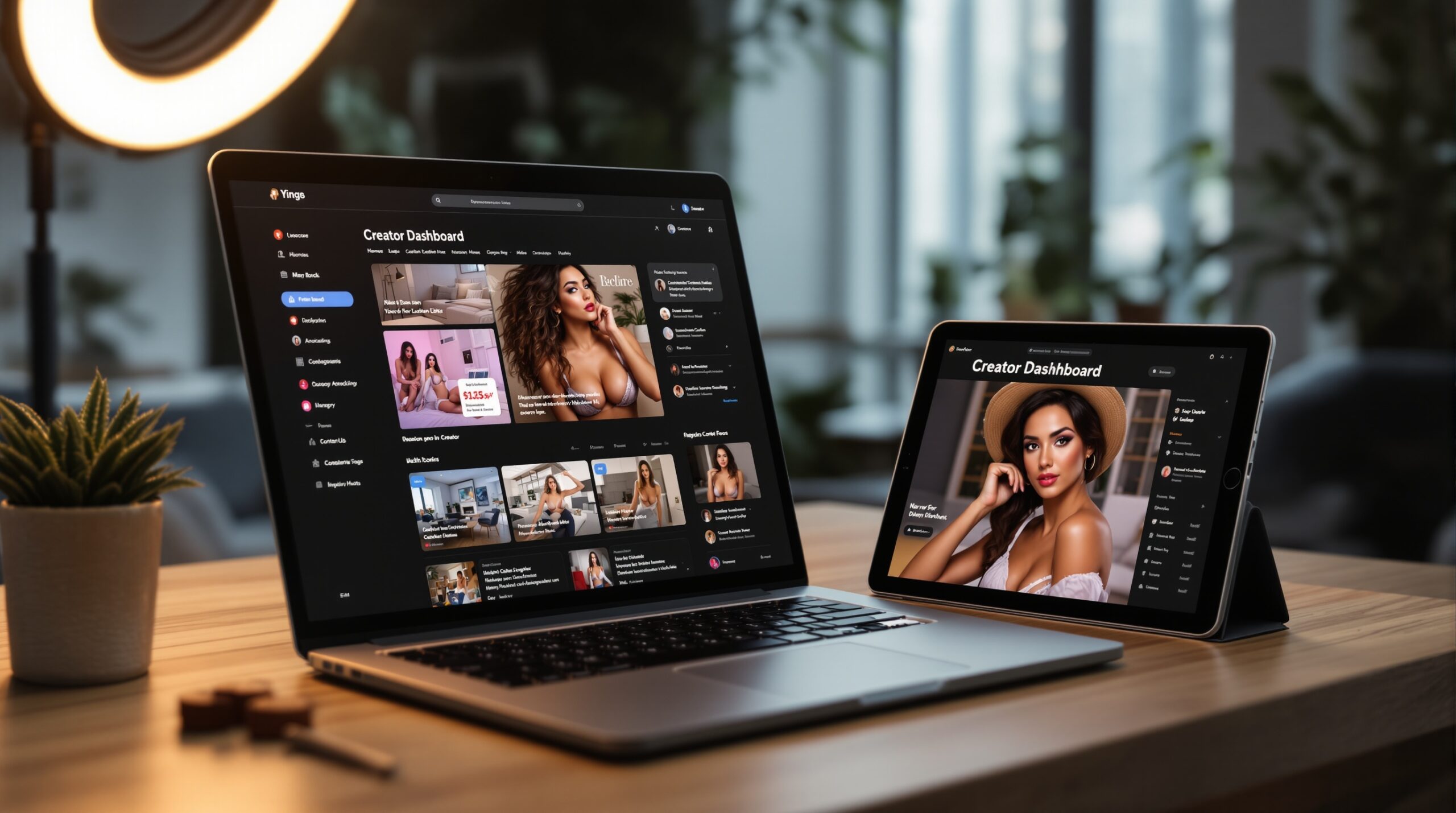 Modern website dashboard layout showing an adult site template with content blocks and clean navigation