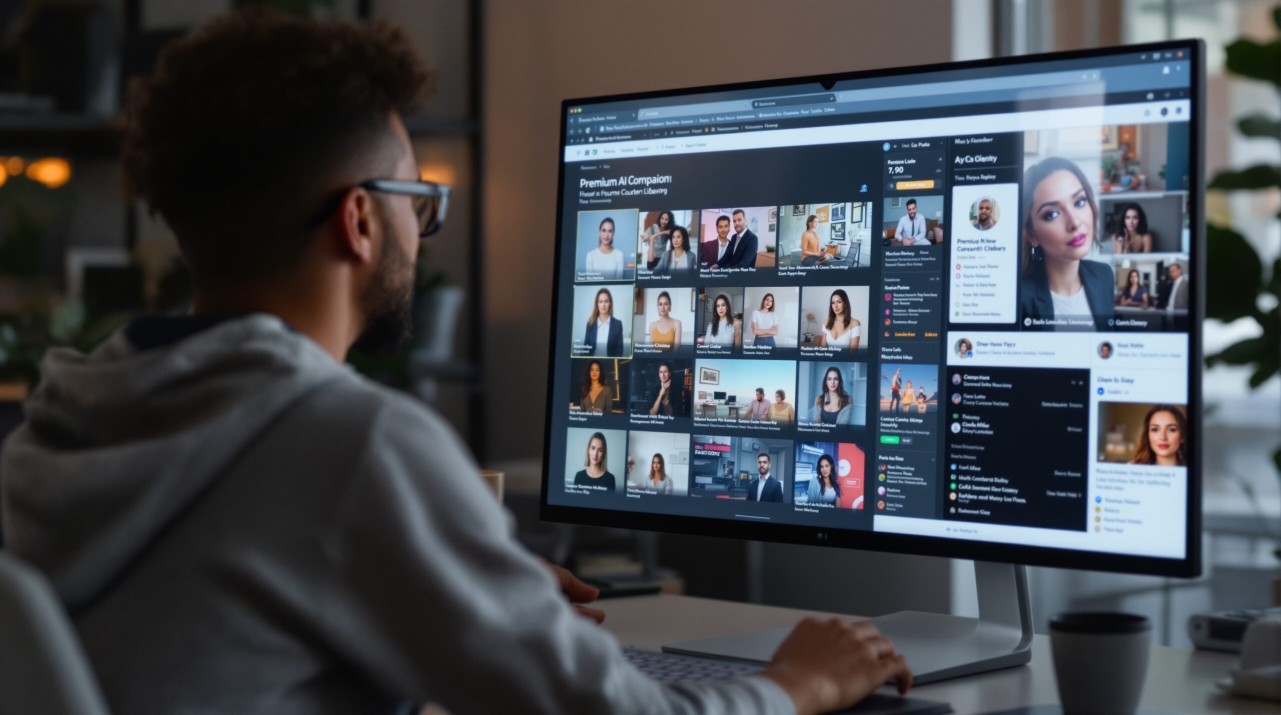 Digital content library interface showing premium AI character and media access for an adult platform