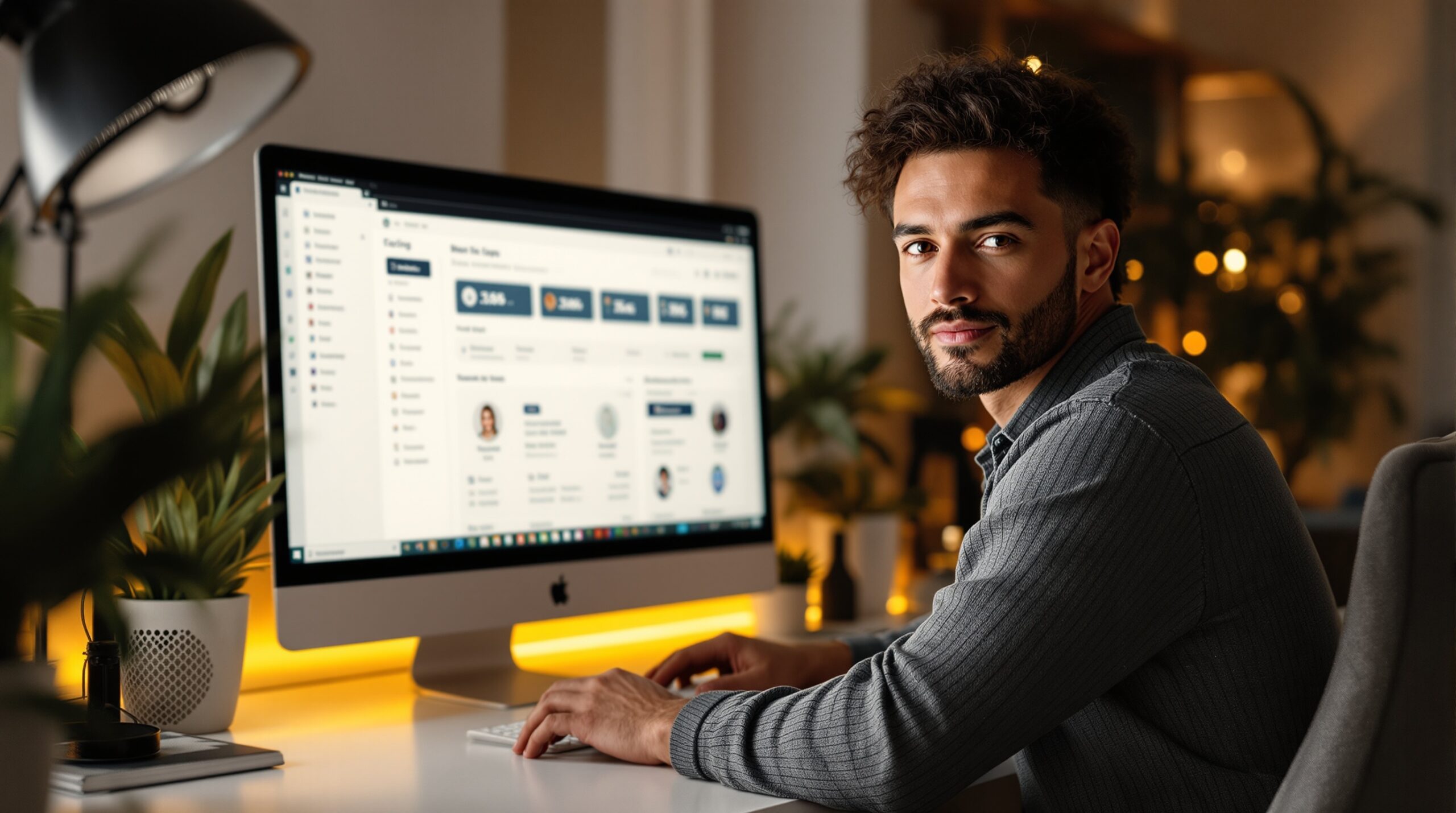 Modern workspace monitor displaying a white label platform setup and customization workflow