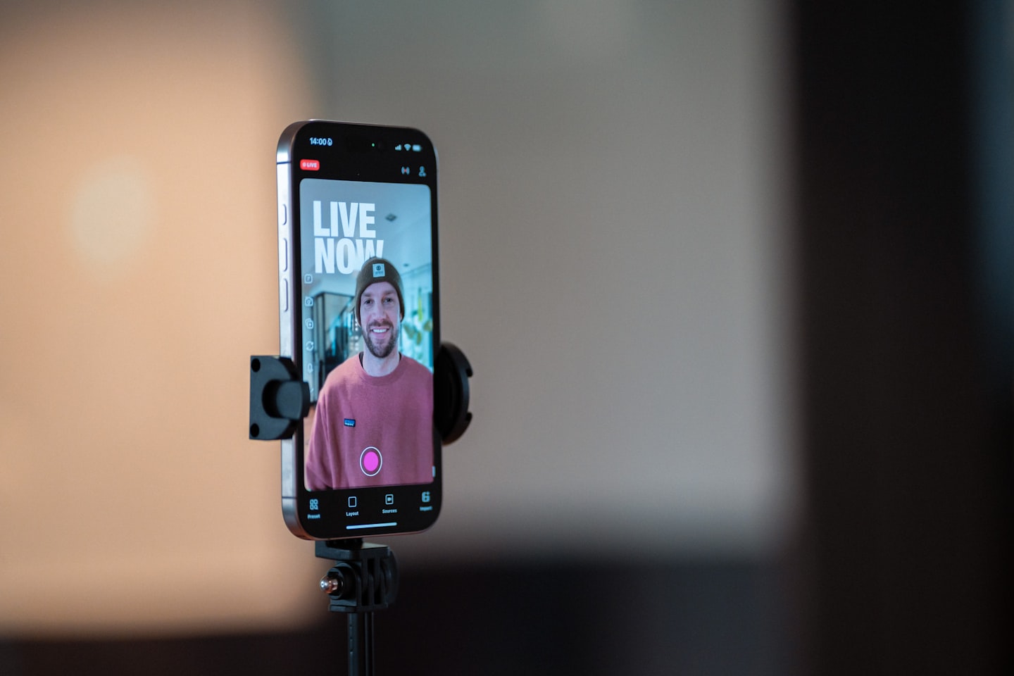 Creator broadcasting a live stream in a non nude camming setup.