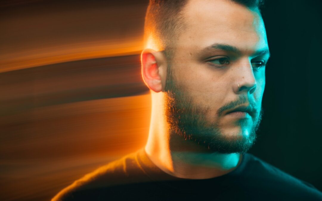 Attractive creator in a ring light portrait setup for non nude camming.