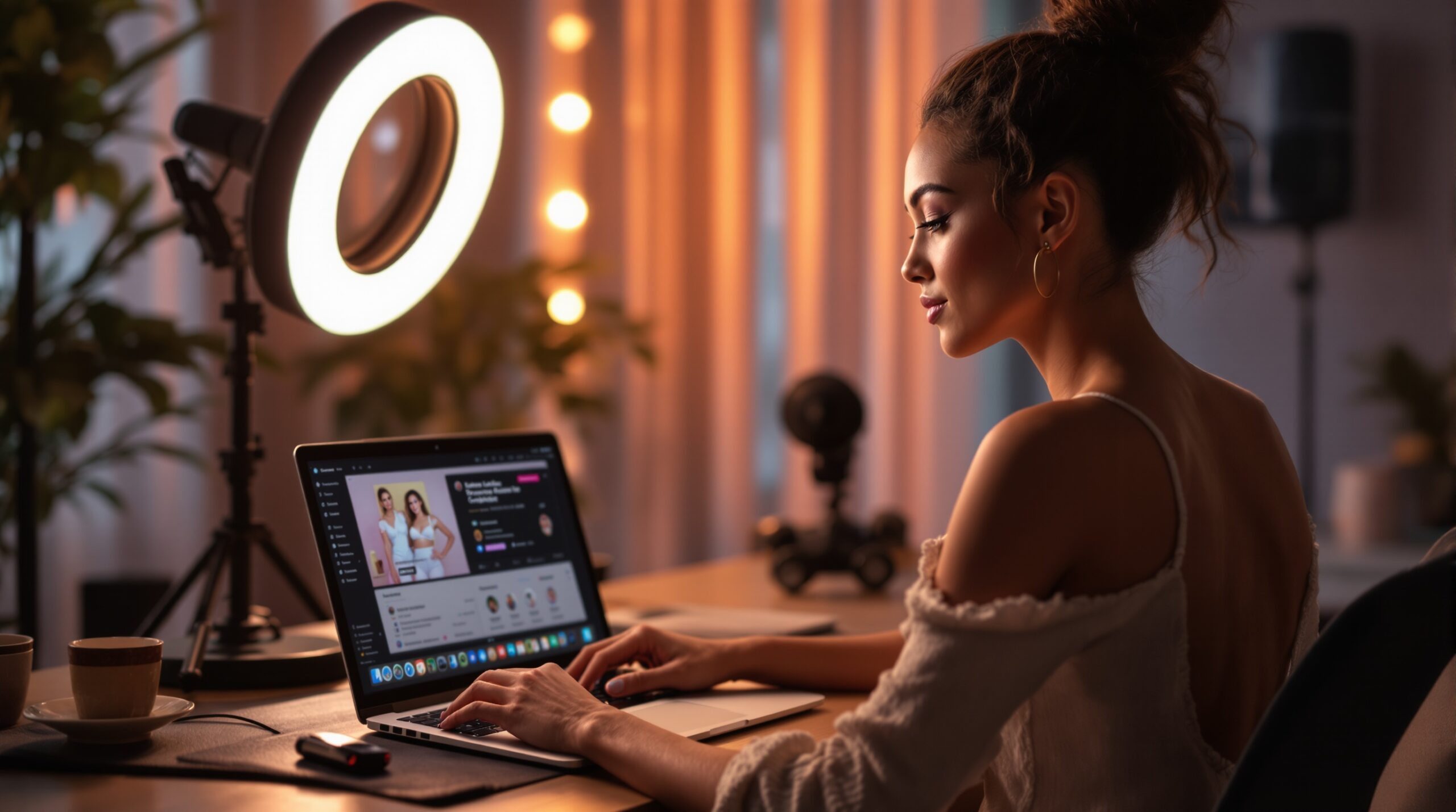 A laptop screen showing a live streaming platform interface used to compare creator control and monetization options