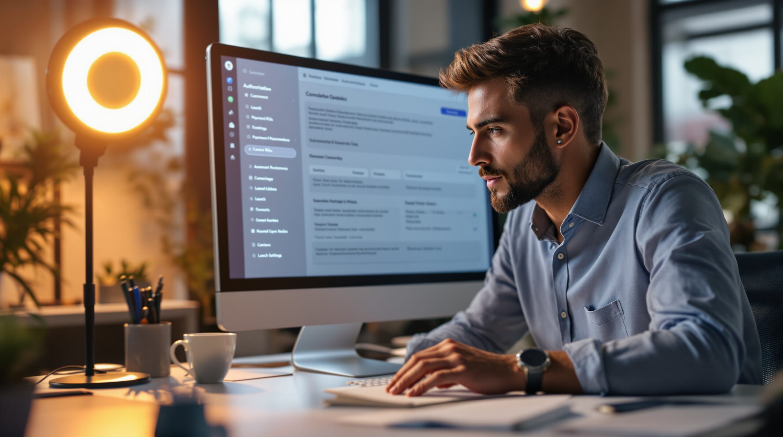 Operator reviewing authorization documents and launch requirements for an adult AI platform