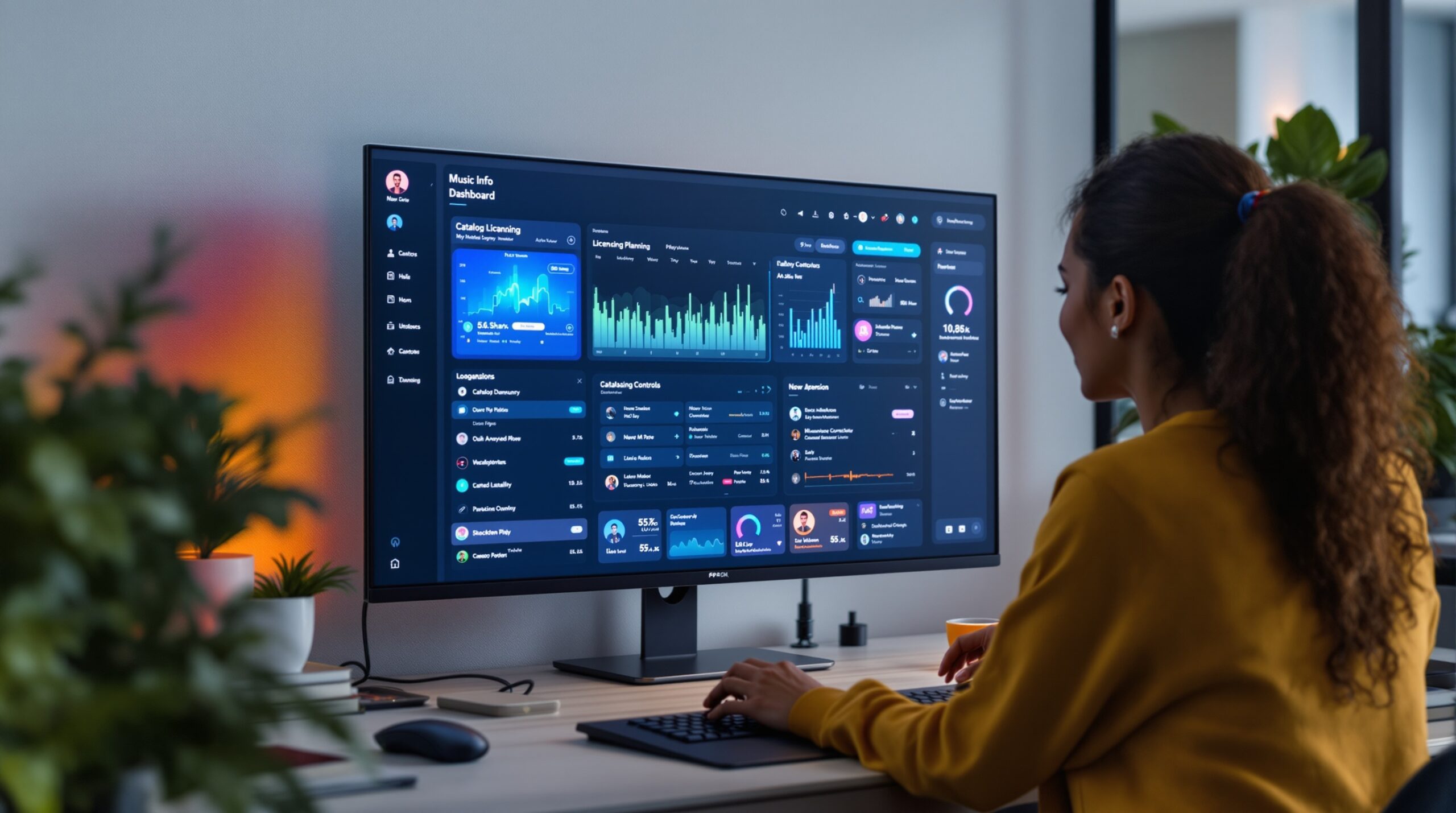 Dashboard app screen illustrating core controls for a music streaming service