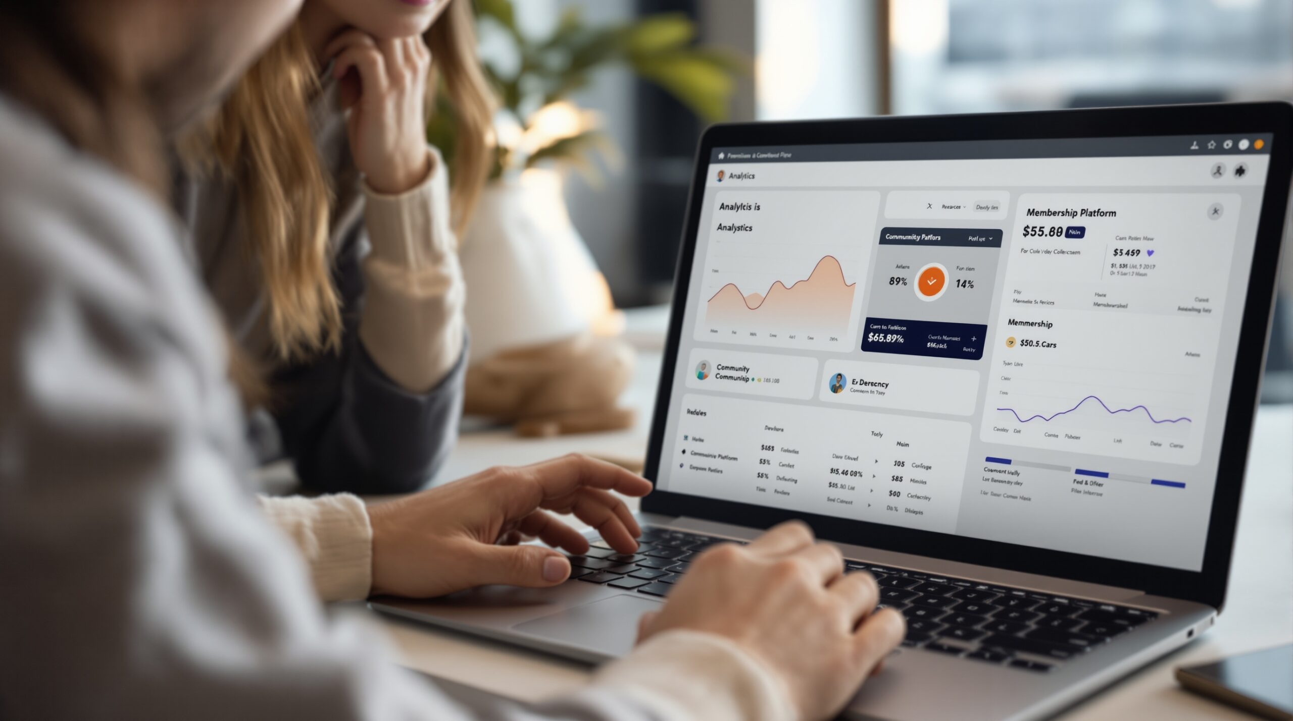 Community platform interface with member and content management tools
