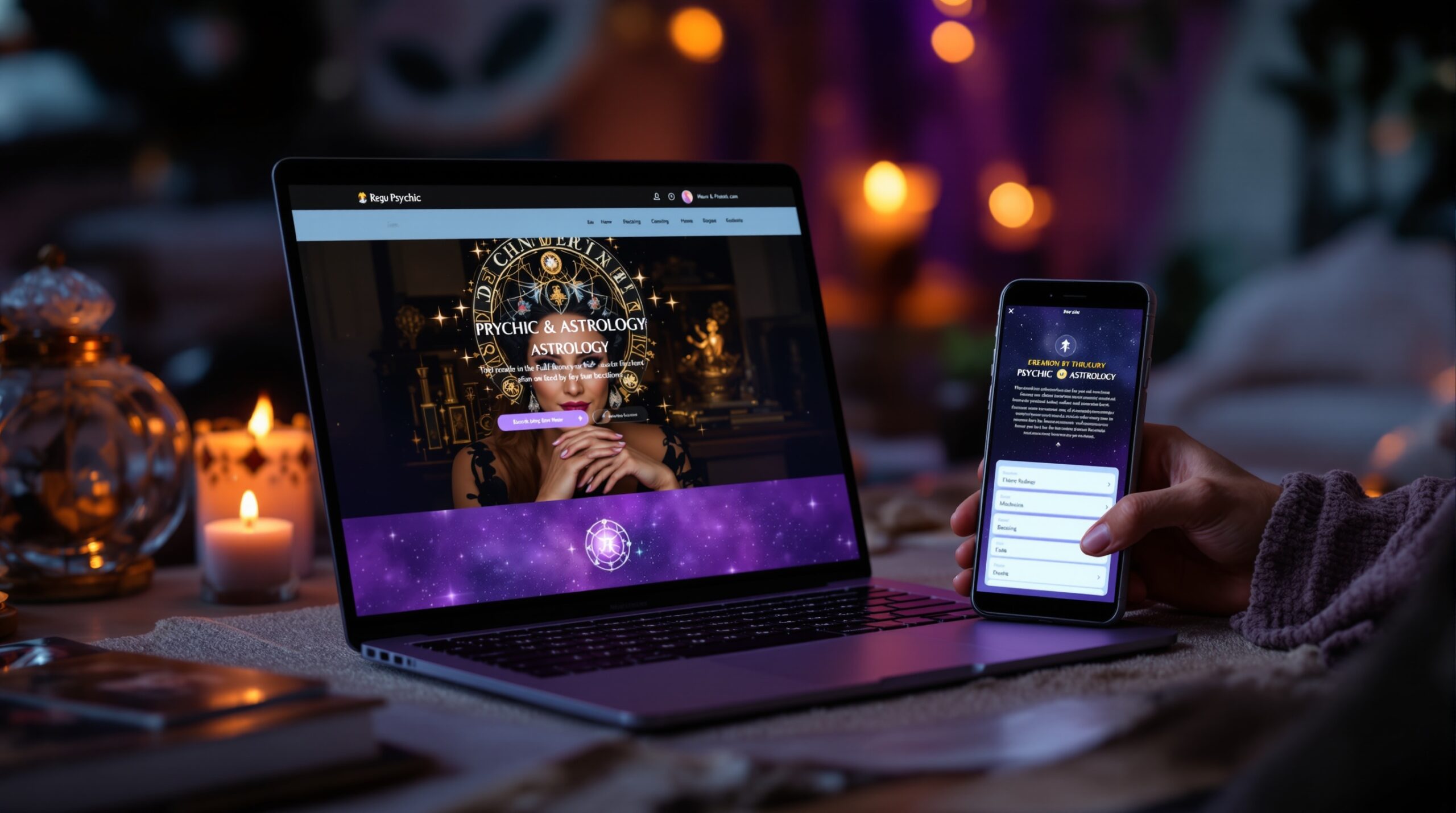 A website mockup showing a psychic business homepage layout with clear trust signals and booking focus