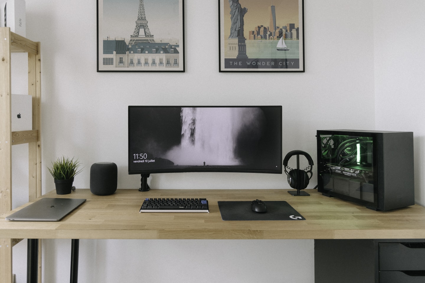 A clean desk setup showing the basic equipment needed for a beginner streaming setup