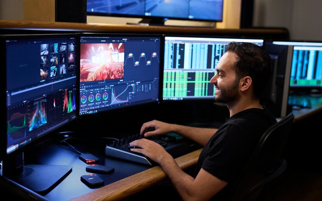 Video settings screen on a modern monitor in a streaming workspace for adjusting bitrate and playback quality