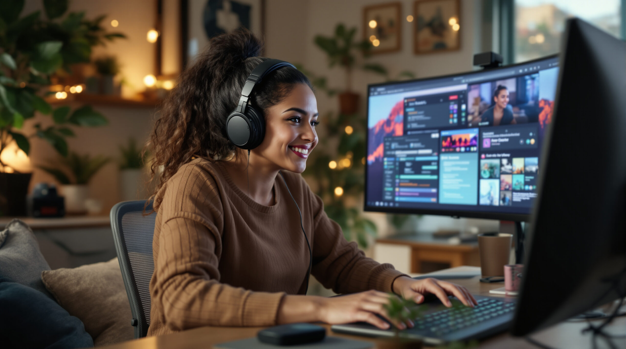 Webcam creator rehearsing a cozy gaming companion show