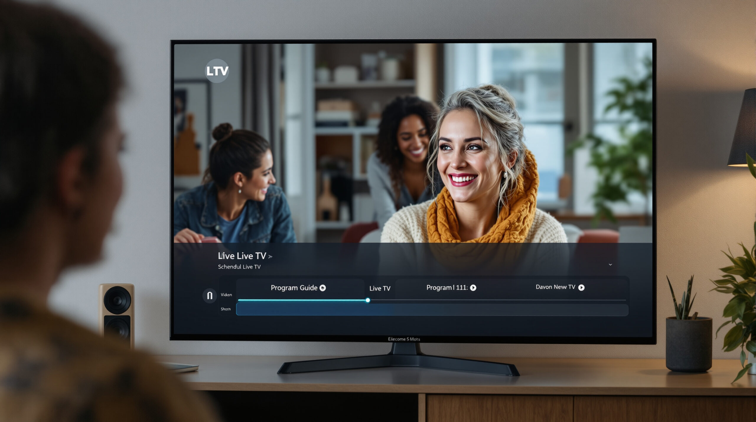 Browser-based live TV guide with channel switching, program progress and access decisions