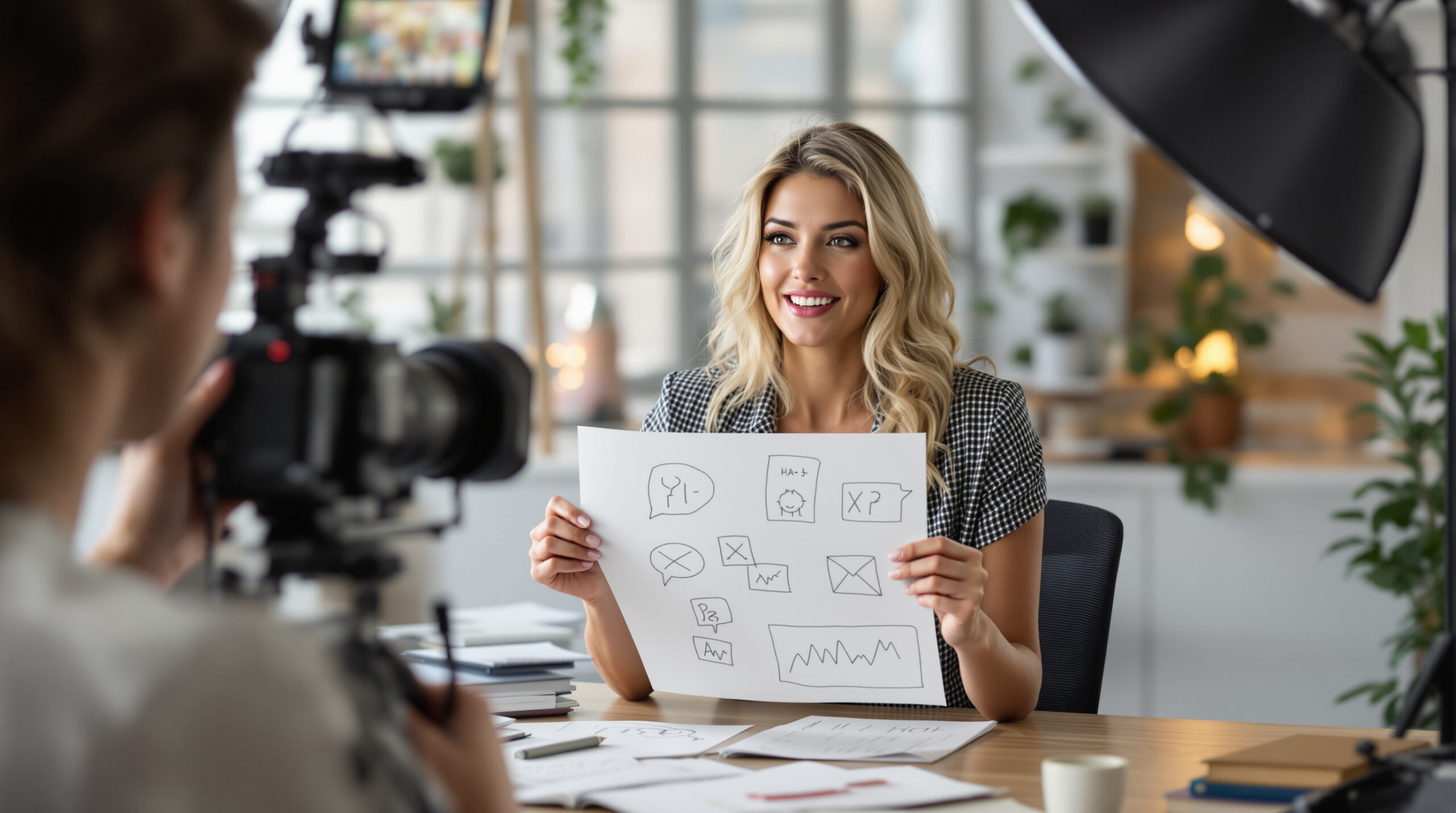 Creator comparing webcam niche ideas using paper notes