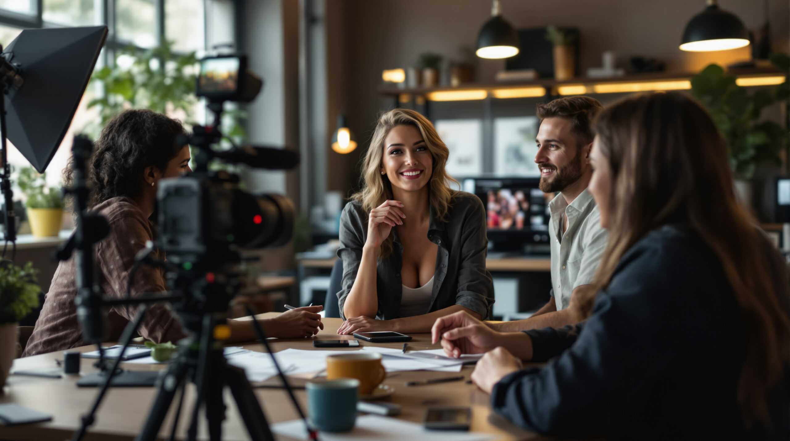 Founder reviewing a branded live-video platform launch with a development team