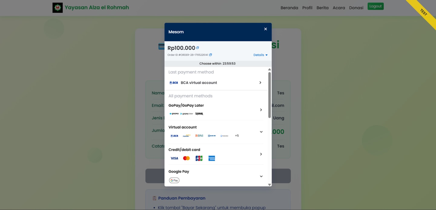 Online payment screen for community platform pricing