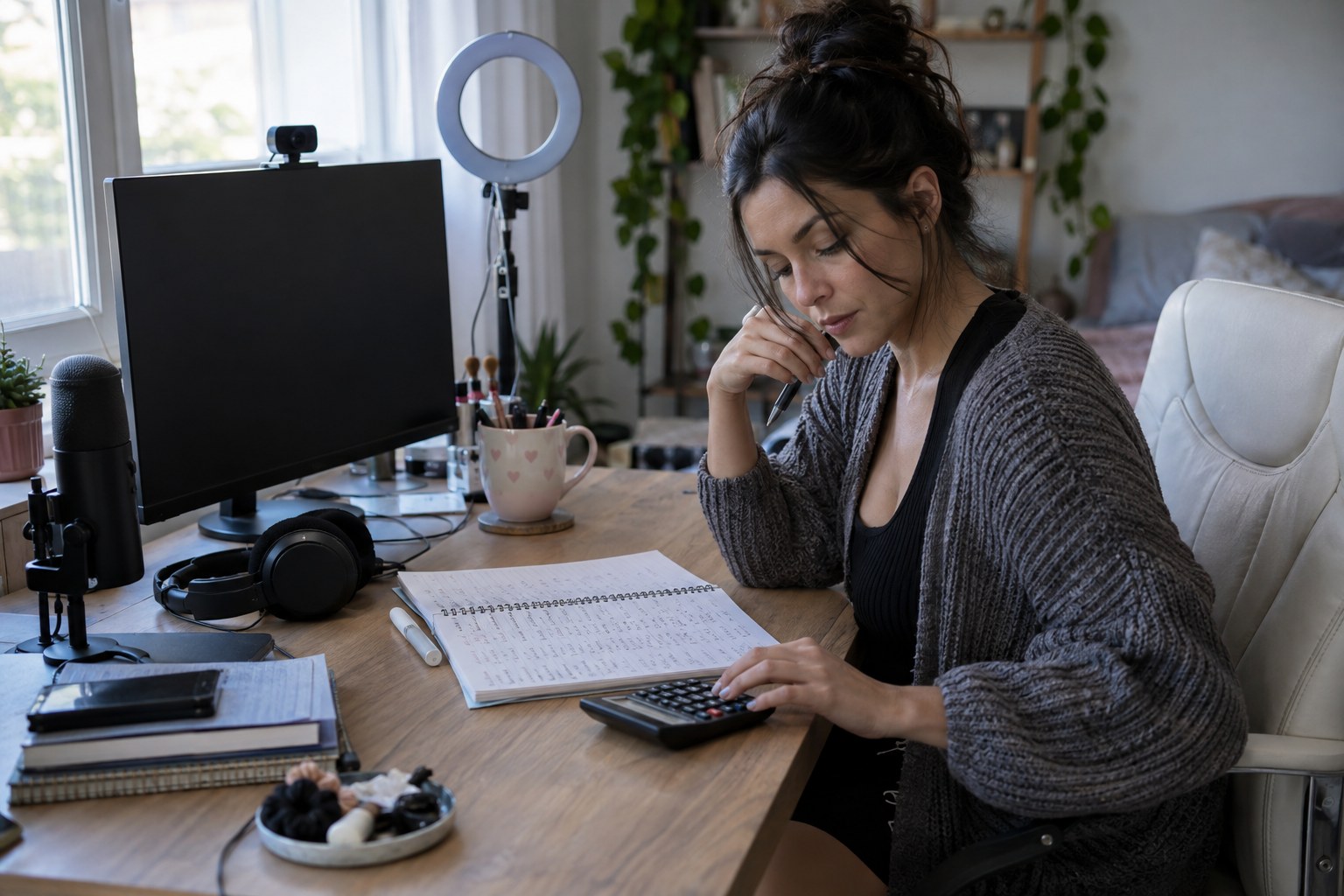 Calculator and time-block notes after a cam show
