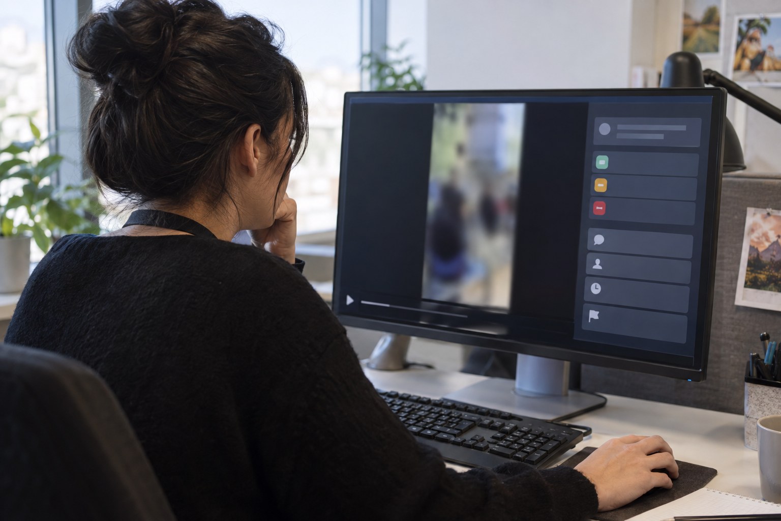 Operator reviewing a mobile streaming incident at a moderation workstation