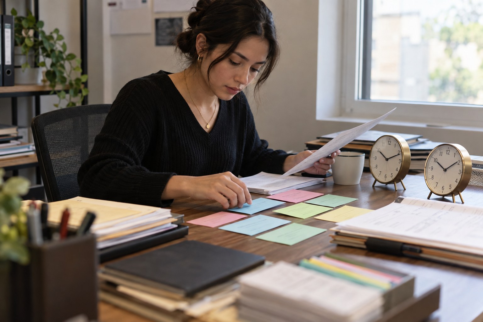 Compliance operator reviewing booking records in a private office