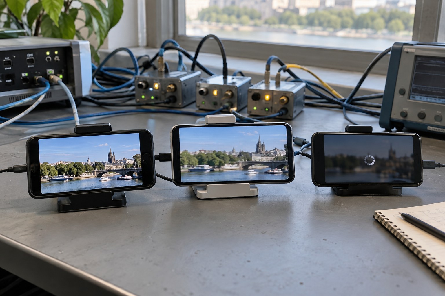 Android devices testing the same live stream under different network conditions