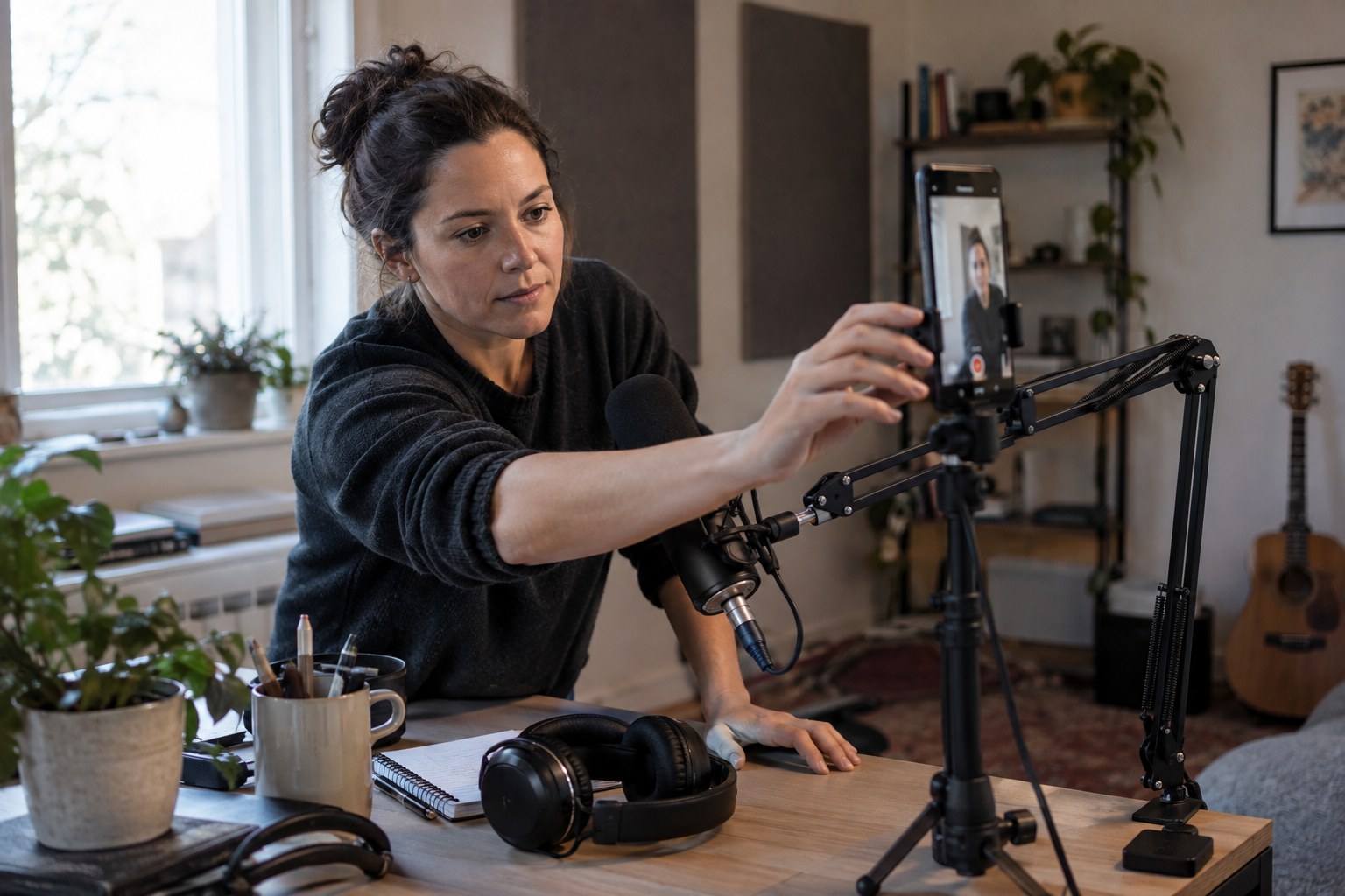 Broadcaster checking camera and microphone setup on an Android phone