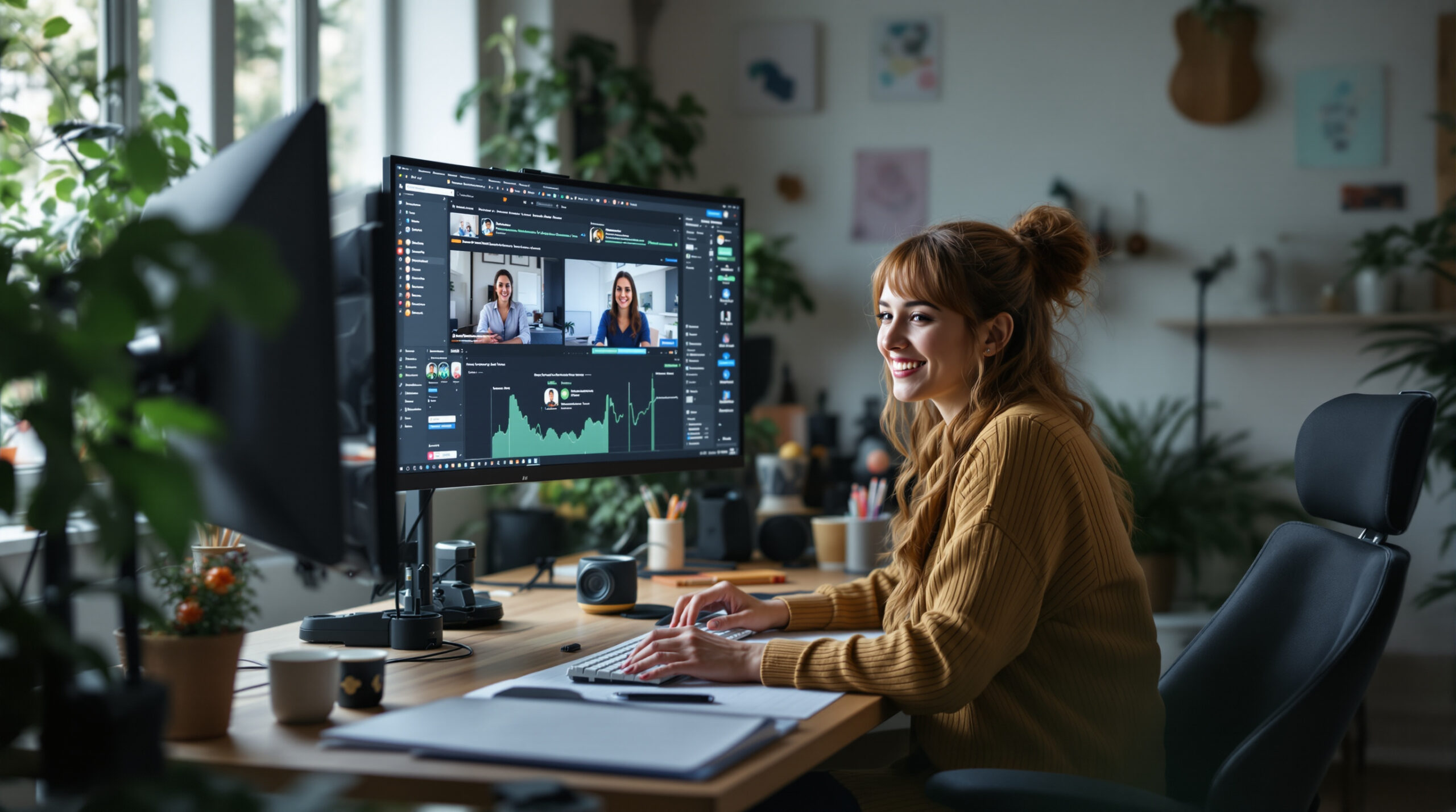 Creator preparing separate public and private cam sessions in a home studio