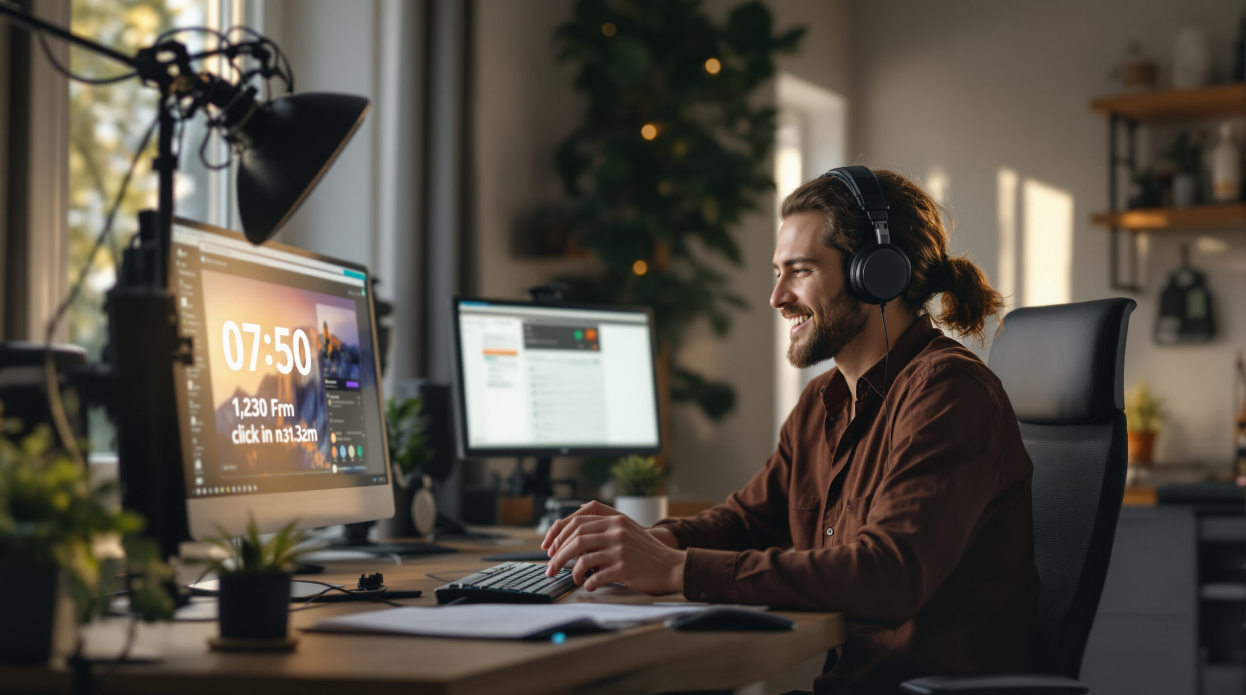 Creator comparing possible broadcast times at a home studio desk