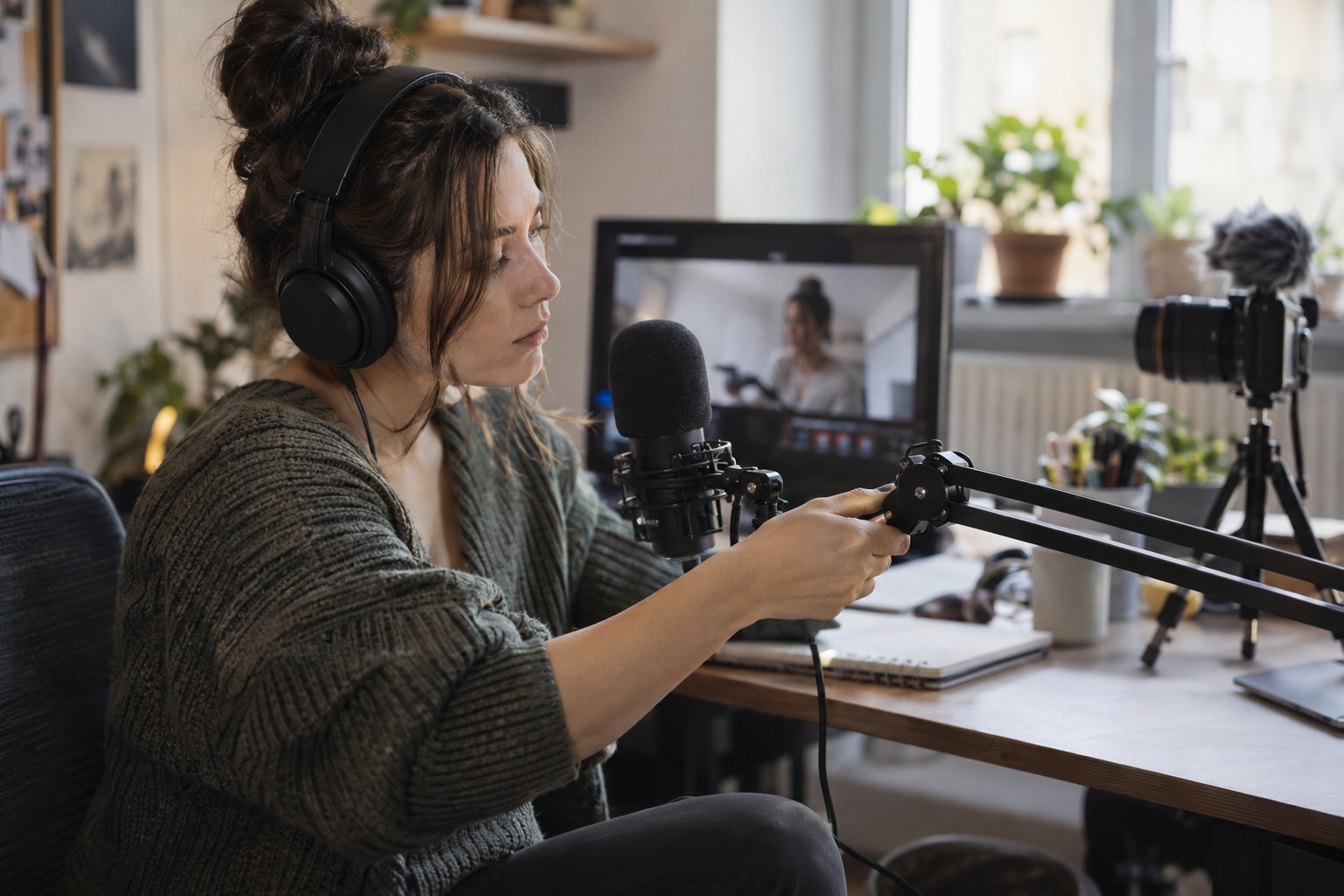Creator testing a microphone mount during a private rehearsal