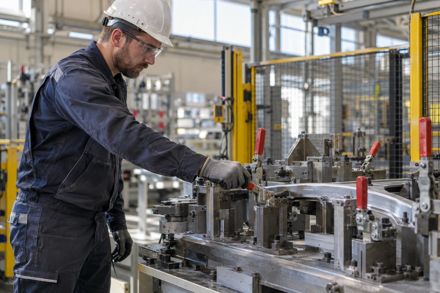 Operator completing a final check of a standardized camming station