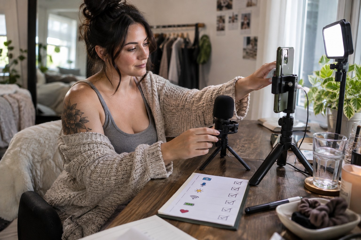 Creator following a prepared routine before starting a mobile cam session