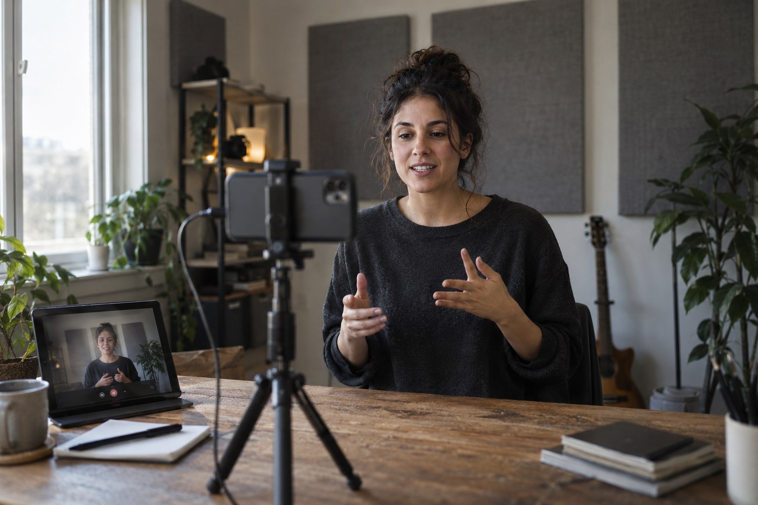 Second device displaying a private test stream from a mounted phone