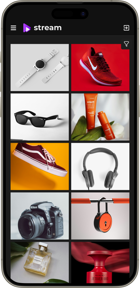 Product gallery of a branded live commerce site on mobile
