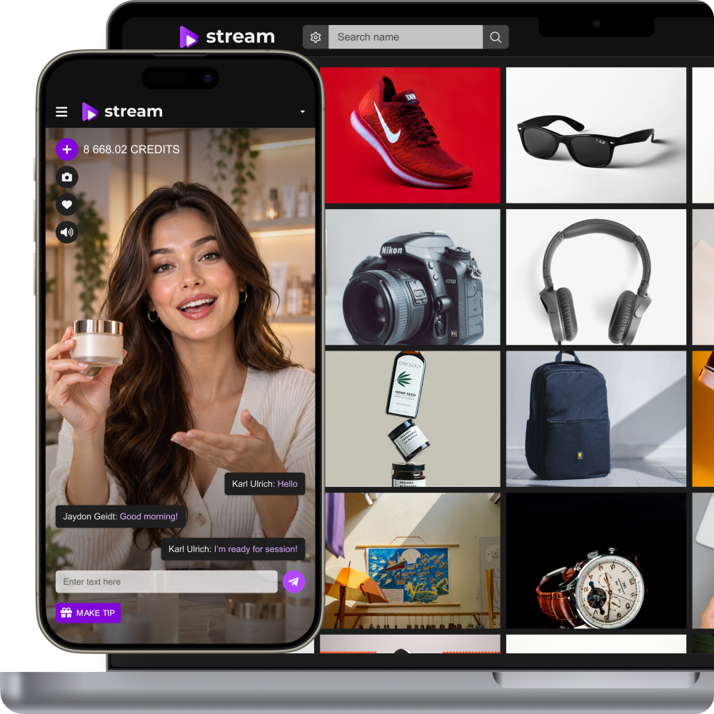 Branded live shopping experience on desktop and mobile