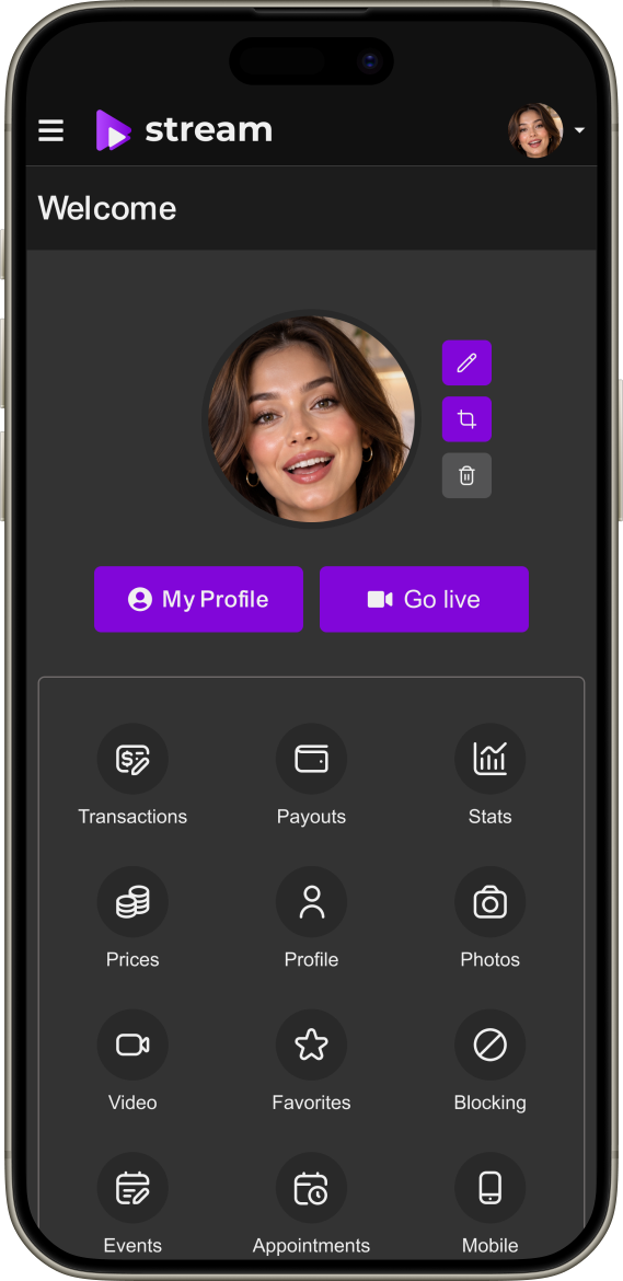 Seller account dashboard in a live shopping platform on mobile