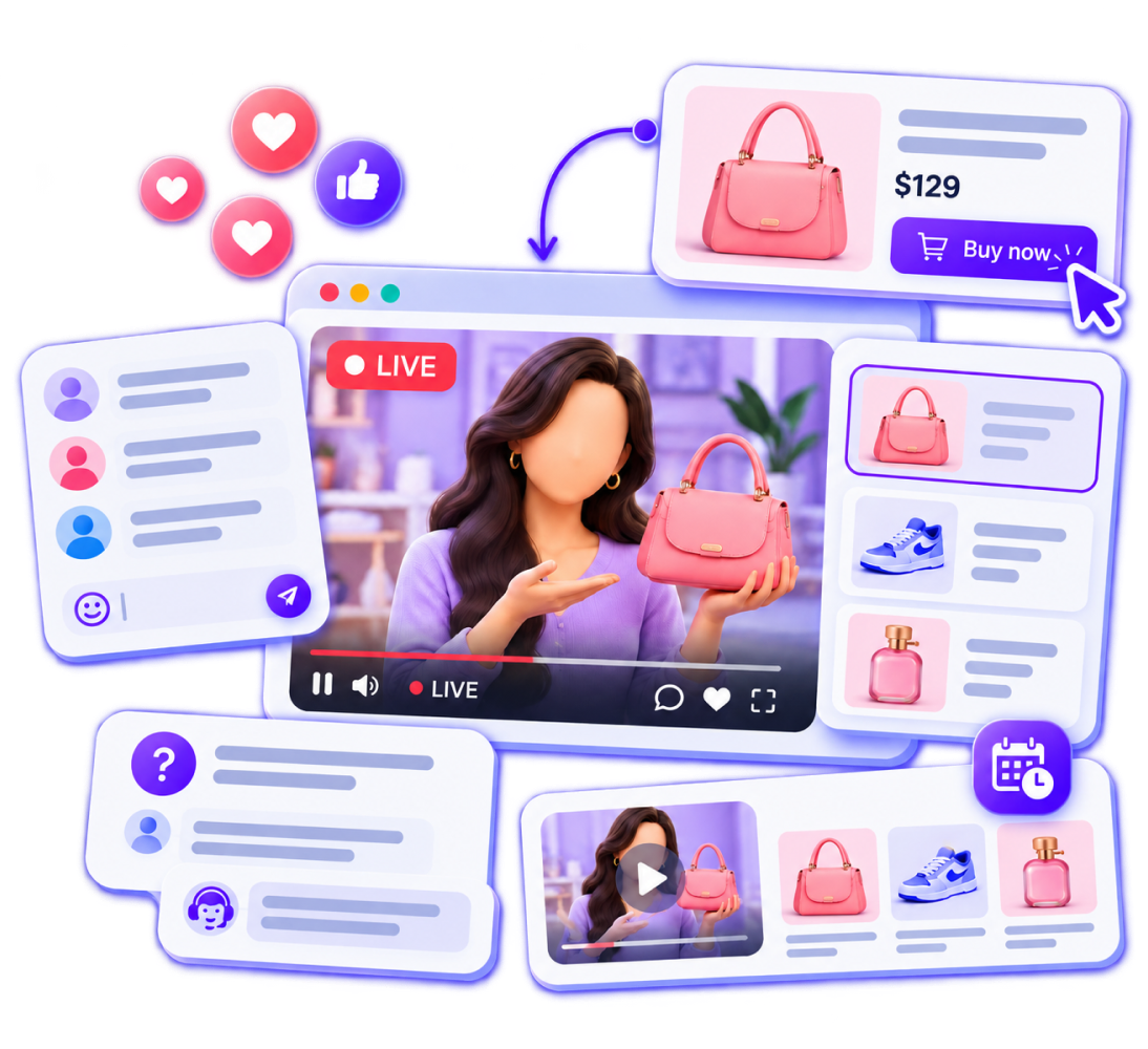 Conversion mechanics in live shopping: highlighted products, buy actions, questions