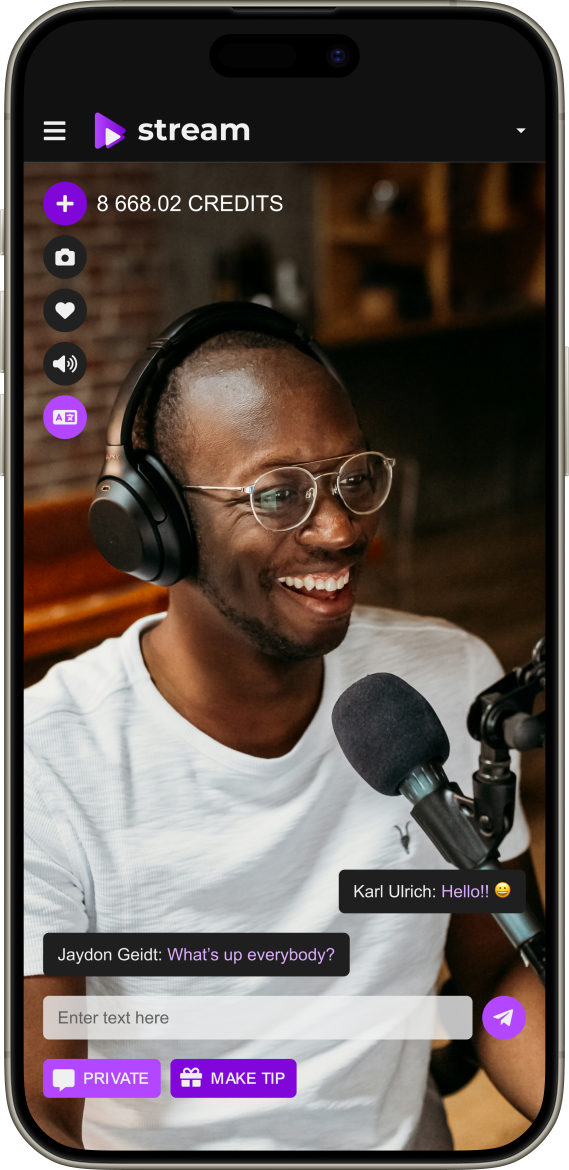 White-label video chat interface on mobile with chat and tipping